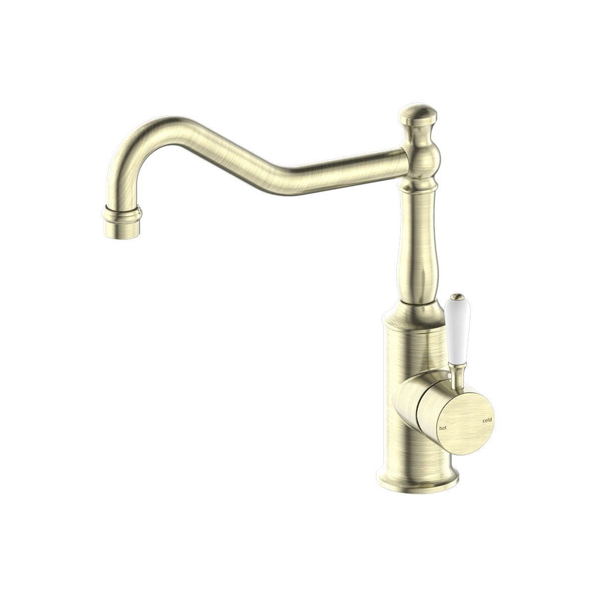 York Kitchen Mixer Hook Spout With White Porcelain Lever Aged Brass