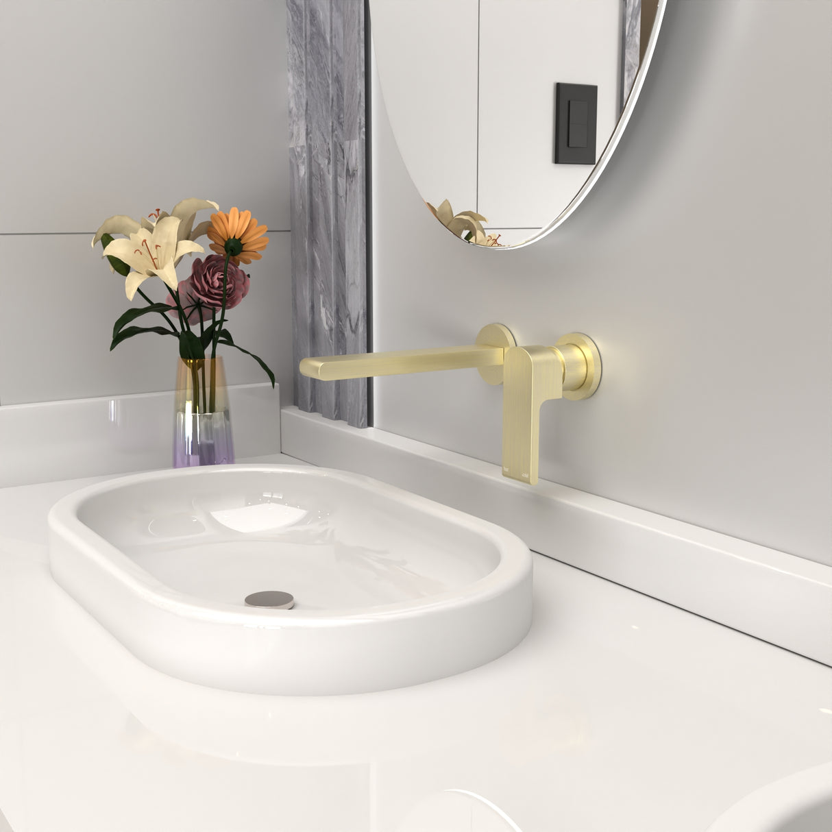 Bianca Wall Basin/Bath Mixer Separate Back Plate 187mm Brushed Gold