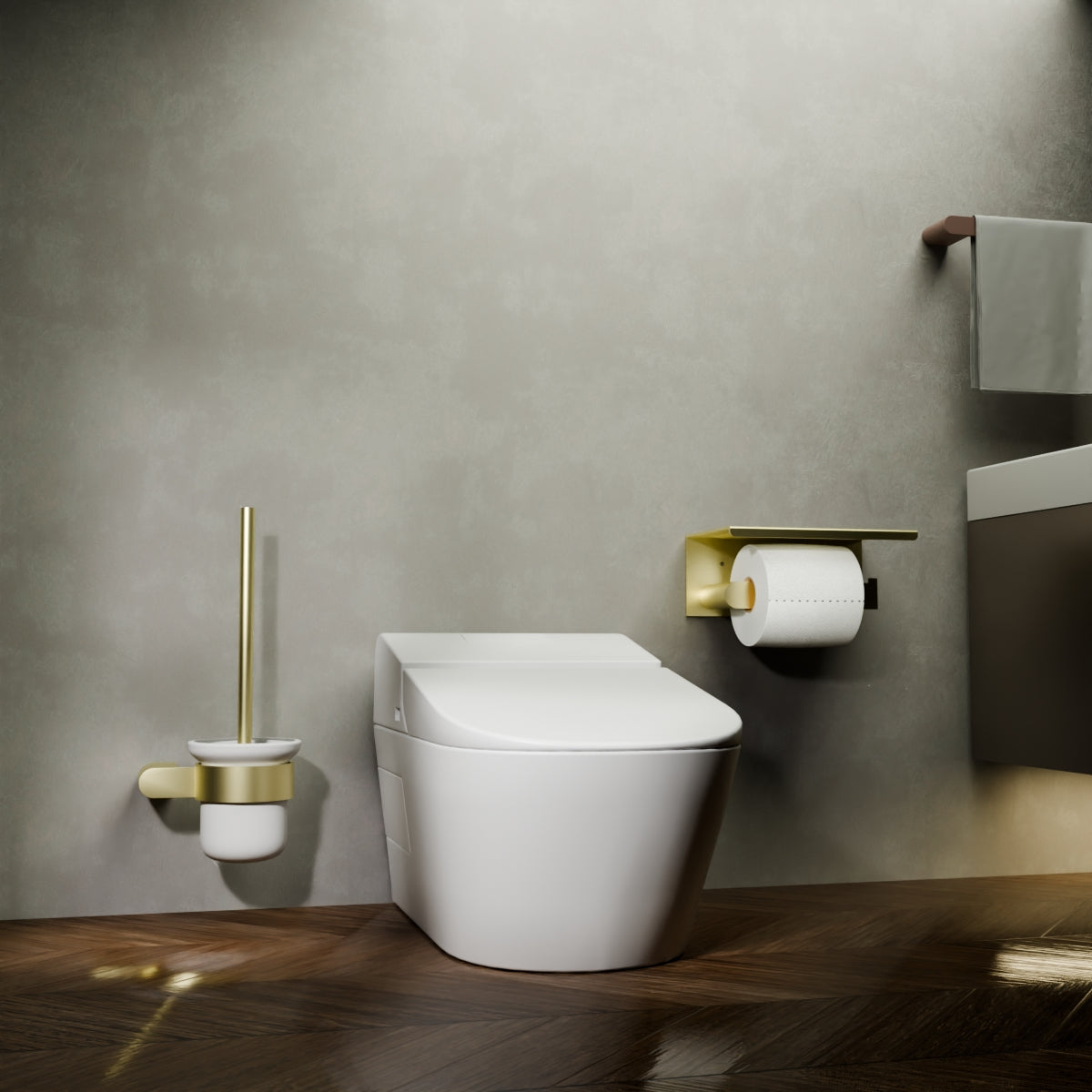 Bianca Toilet Roll Holder With Phone Holder Brushed Gold