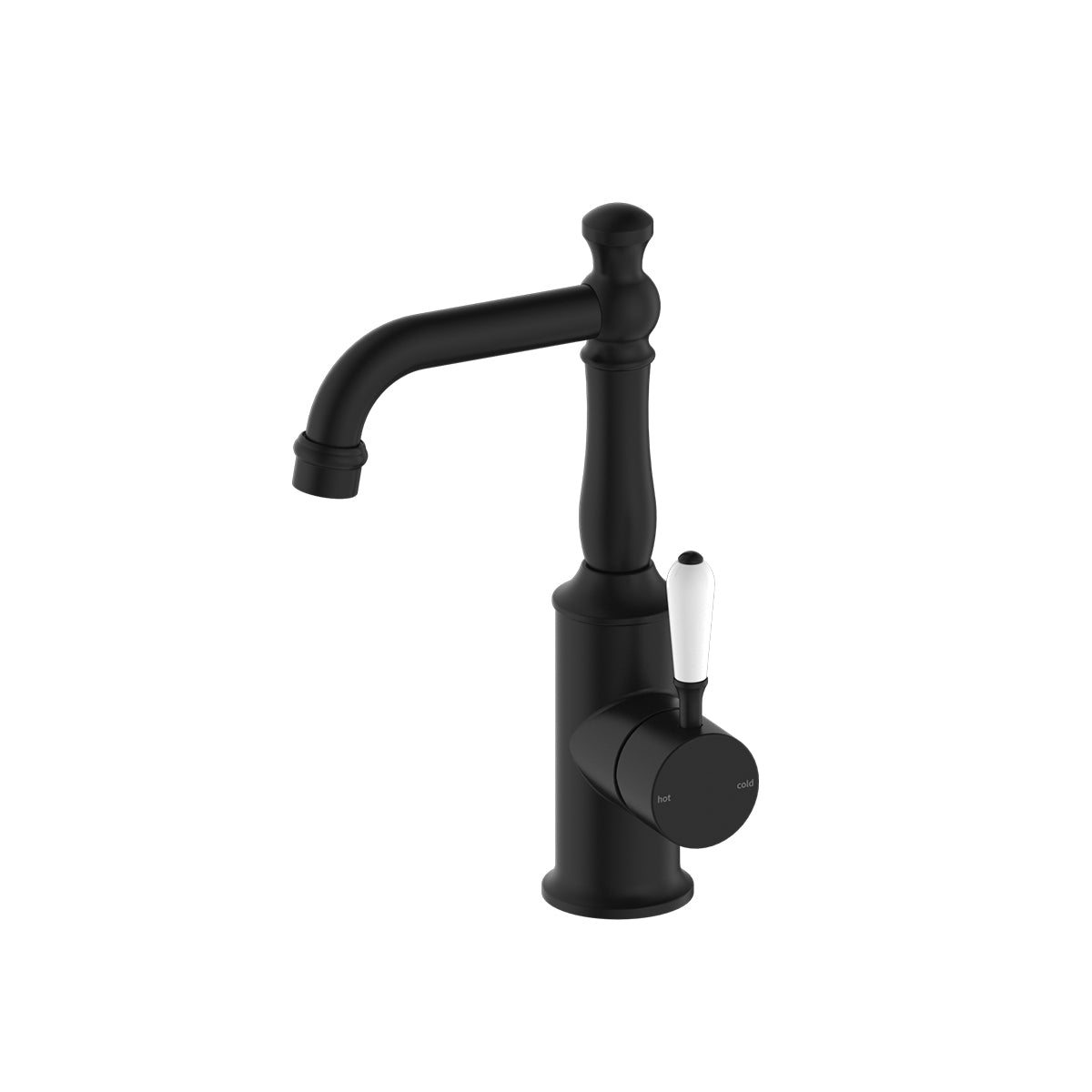 York Basin Mixer With White Porcelain Lever Matte Black