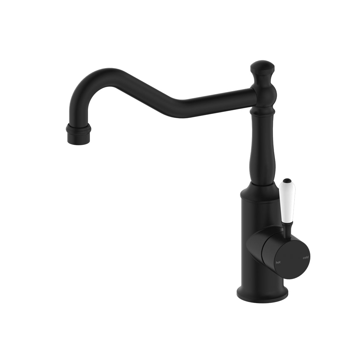 York Kitchen Mixer Hook Spout With White Porcelain Lever Matte Black