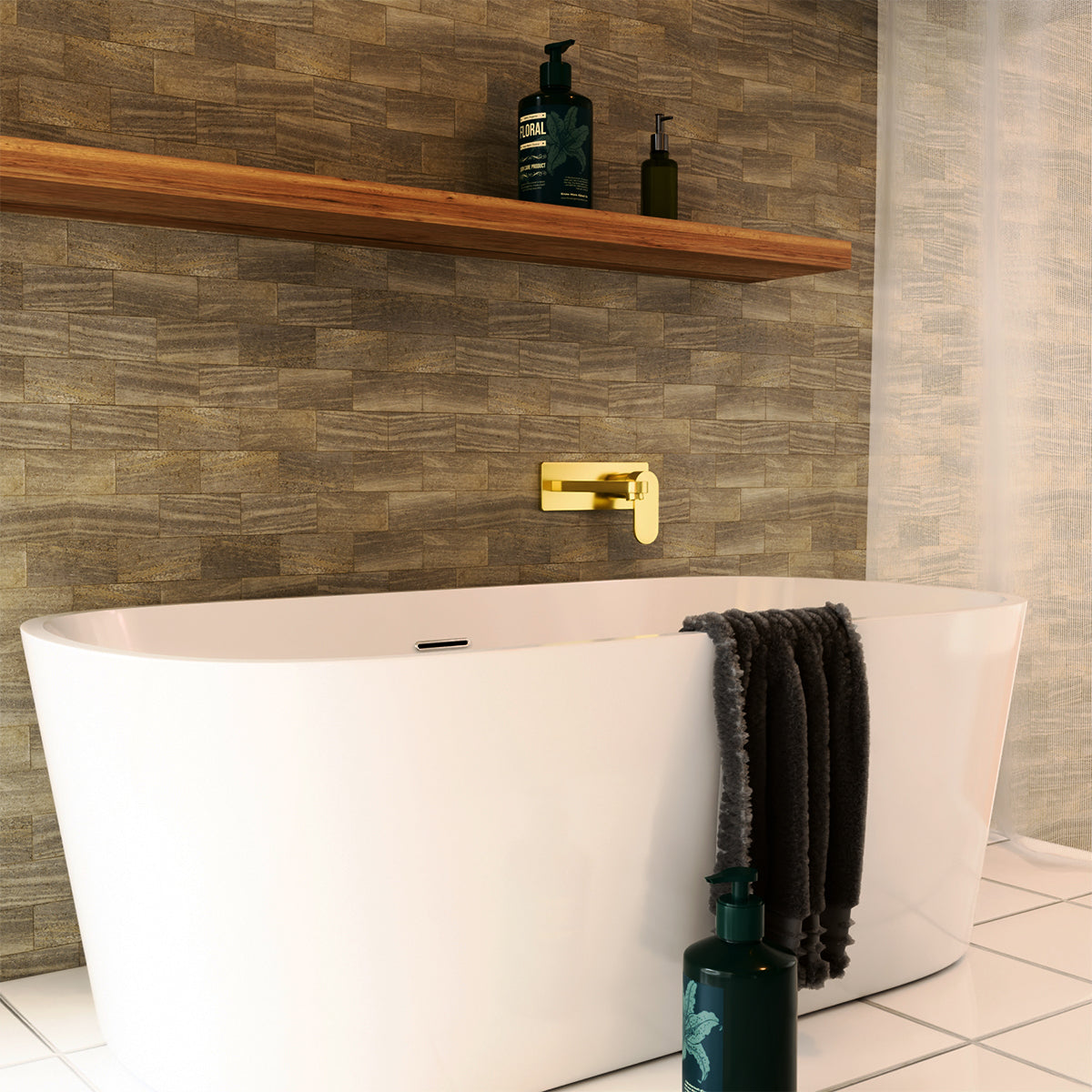 Ecco Wall Basin/Bath Mixer Brushed Gold