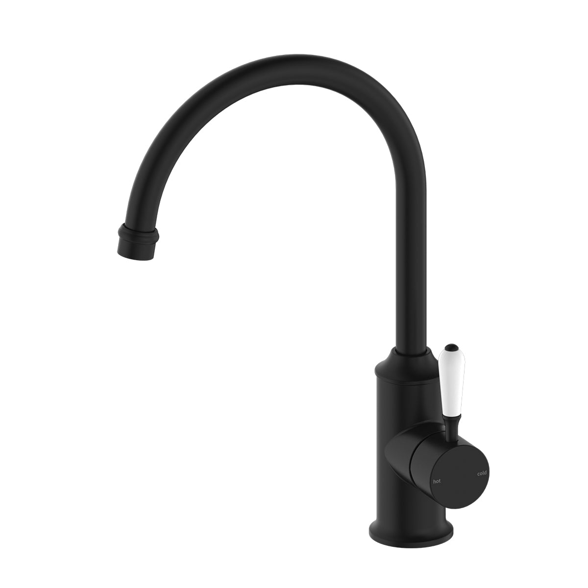 York Kitchen Mixer Gooseneck Spout With White Porcelain Lever Matte Black