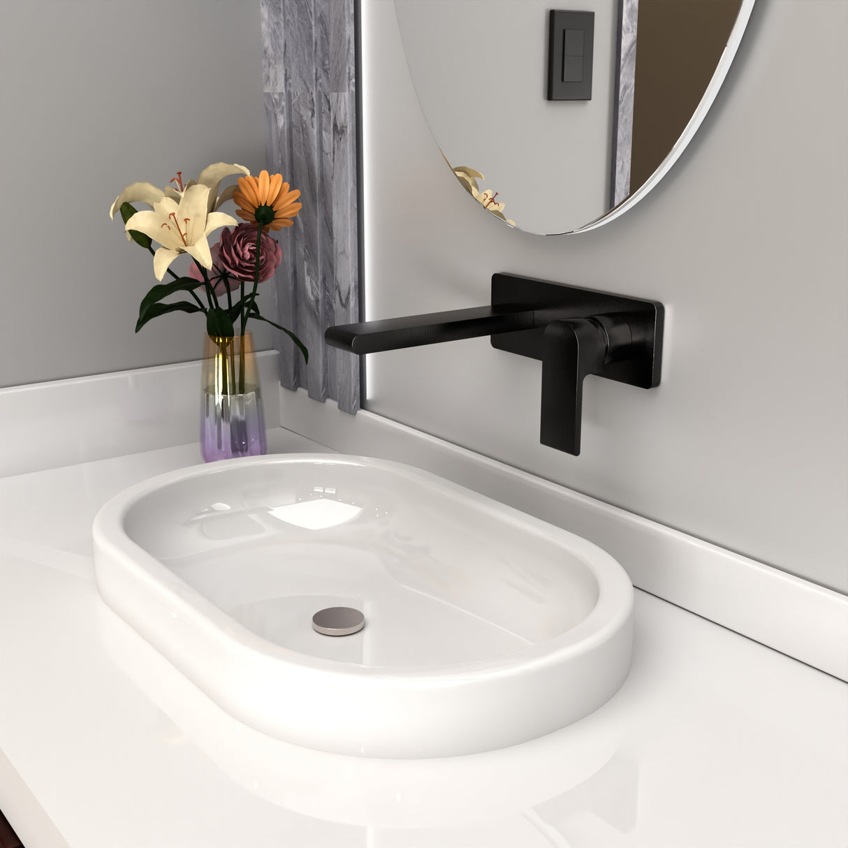 Bianca Wall Basin/Bath Mixer 187mm Matte Black