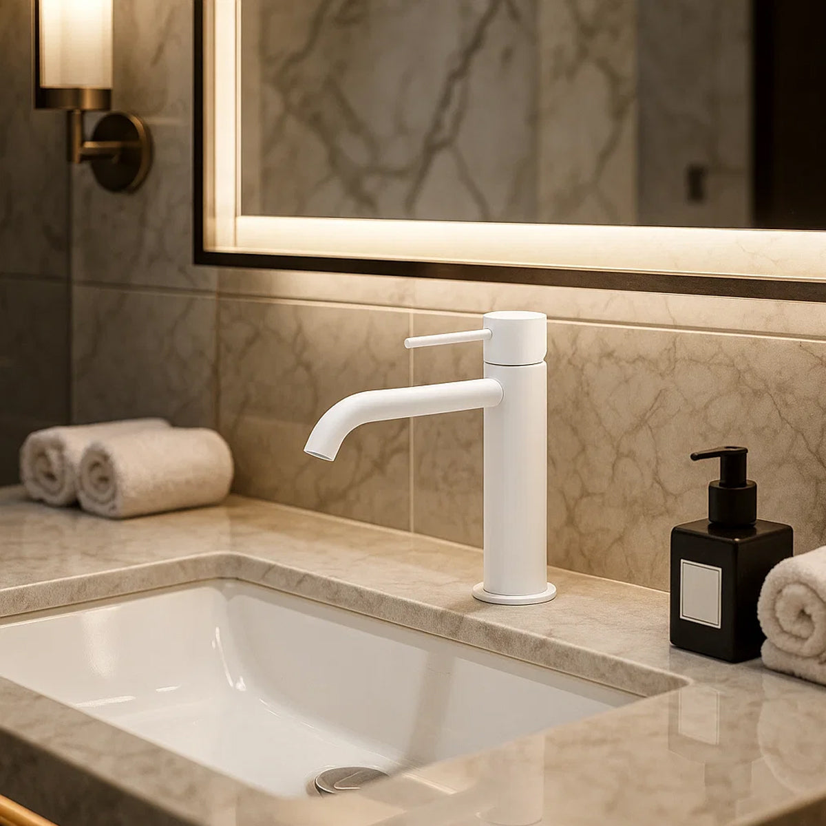 Mecca Mid Tall Basin Mixer Matte White