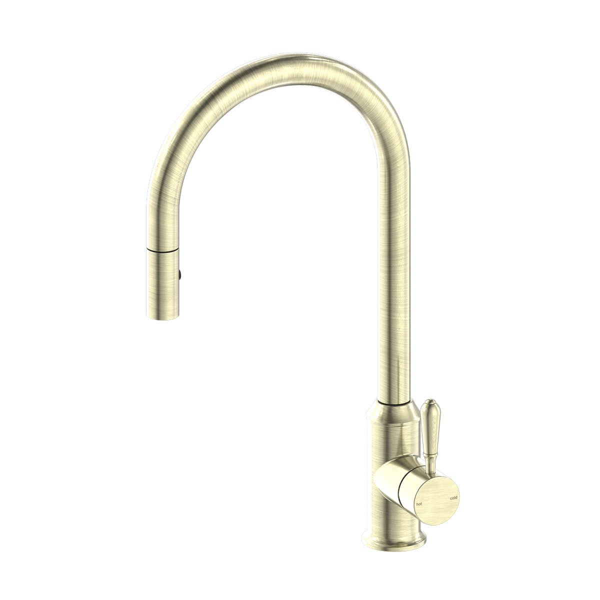 York Pull Out Sink Mixer With Vegie Spray Function With Metal Lever Aged Brass