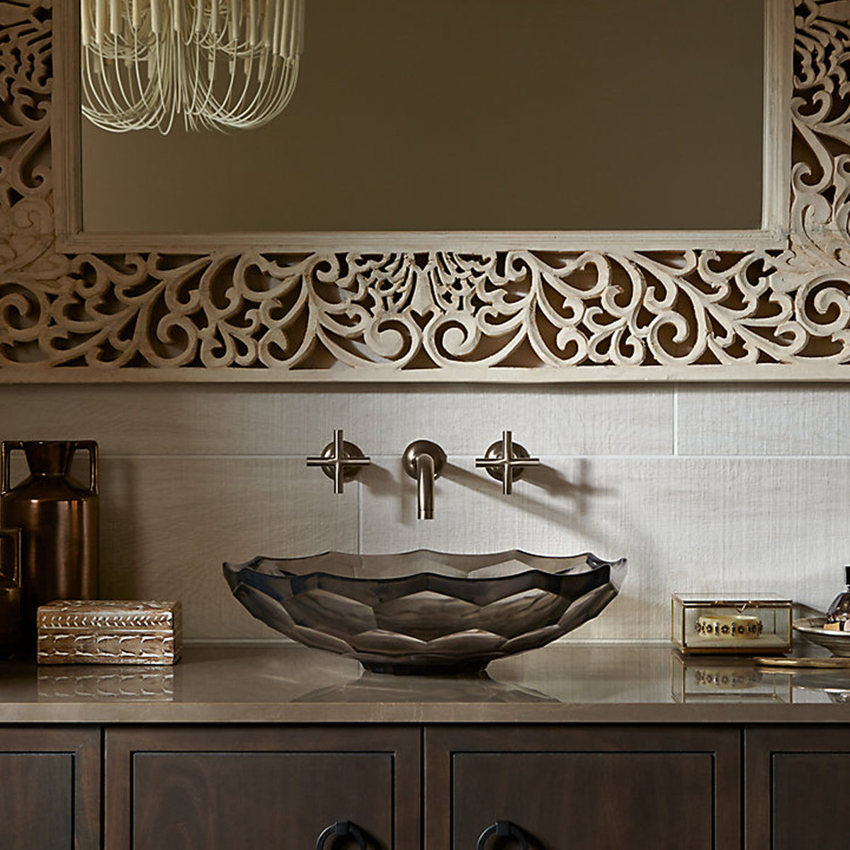 Faceted Glass Vessel Basin Translucent Stone 2373-B11