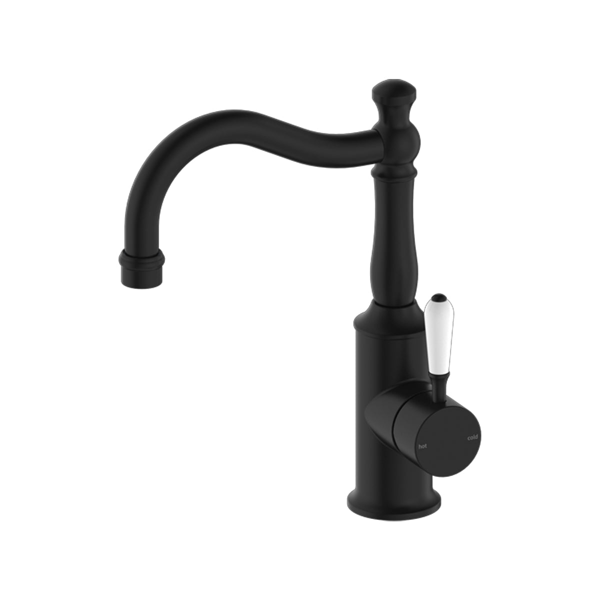 York Basin Mixer Hook Spout With White Porcelain Lever Matte Black