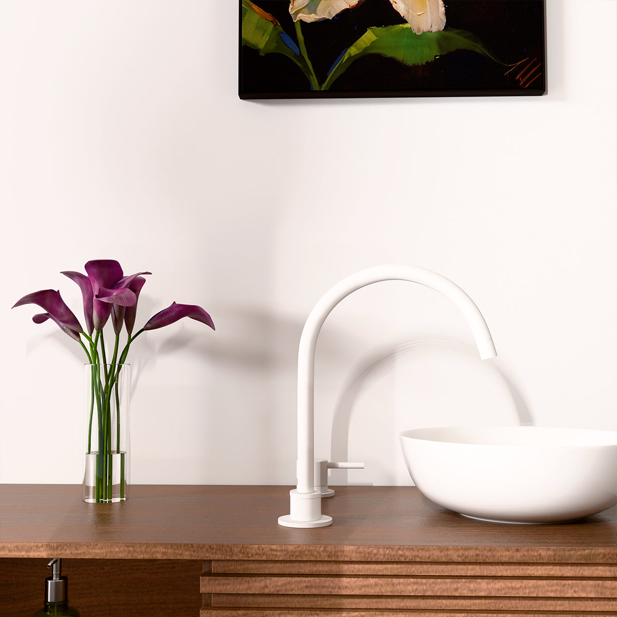 Mecca Hob Basin Mixer Round Swivel Spout Matte White