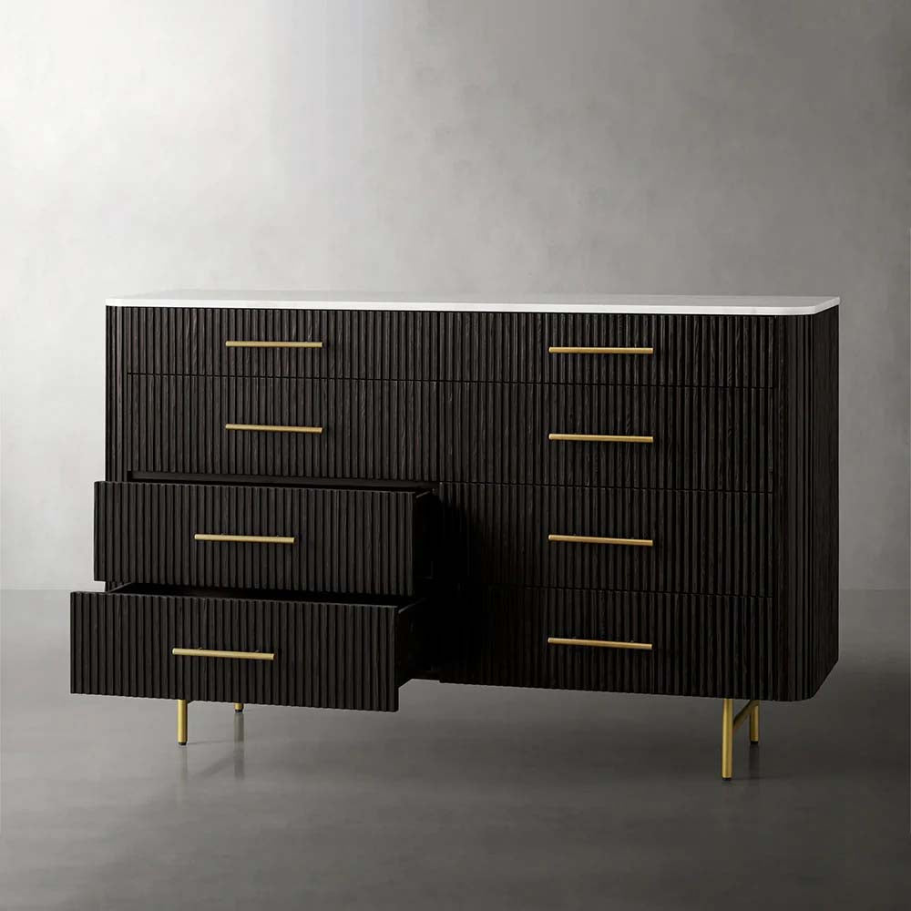 Finnley Wood Eight-Drawer Dresser with Marble or Bluestone Top Rural Chest Of 8 Drawers Cabinet