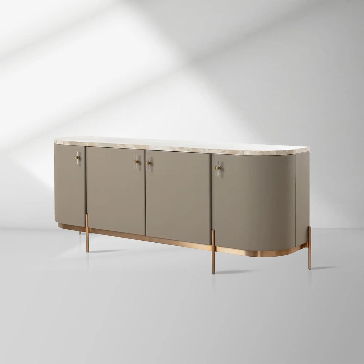 Canodi Luxury Marble Top Sideboard Wood Storage Cabinets With Leather Finish
