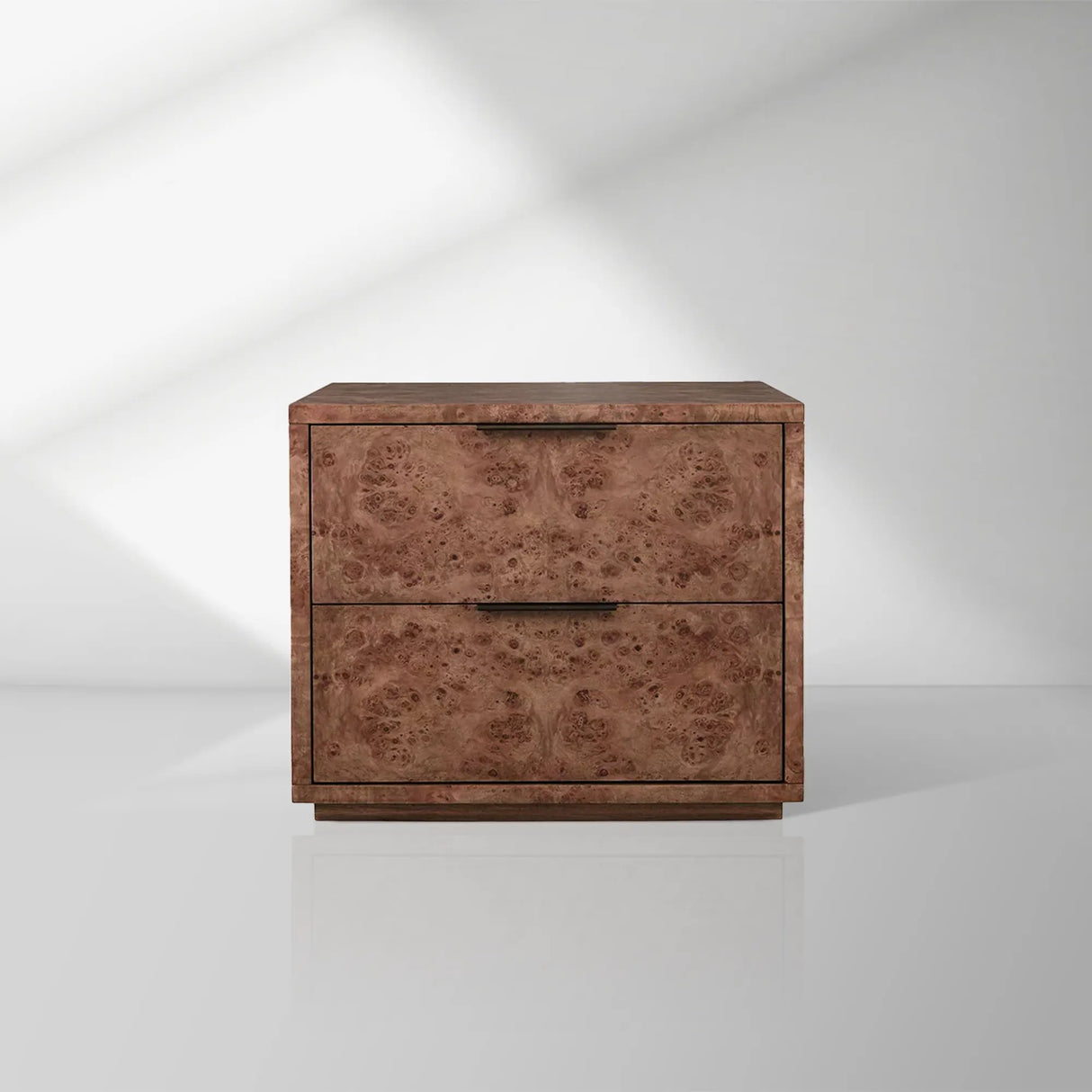 Corey Closed Nightstand Bedside Table with Mappa Burl Wood 2 Drawers