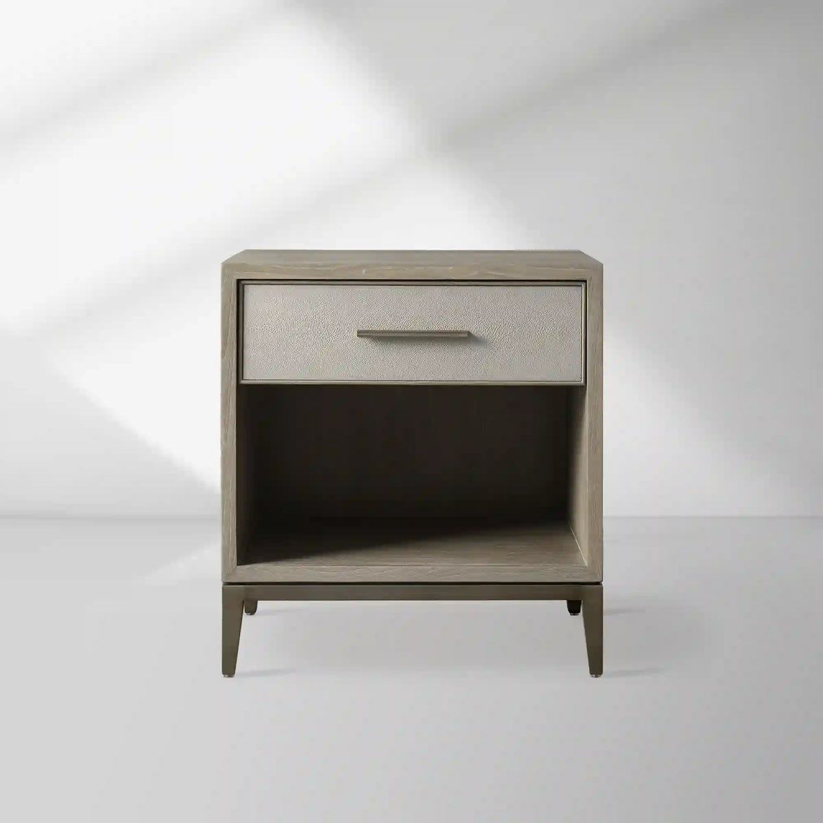 Malone Solid Wood Open Nightstand Shagreen Leather Bedside table With Drawers