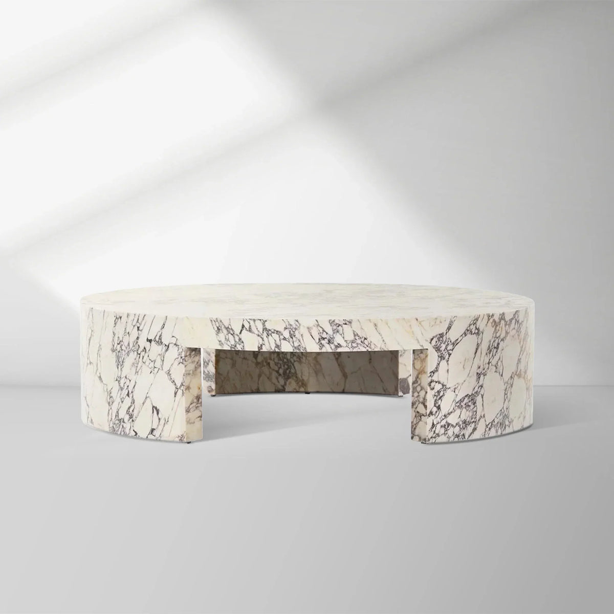 Veneta Round Carrara Marble Coffee Table Living Room Wood Center Tea Table