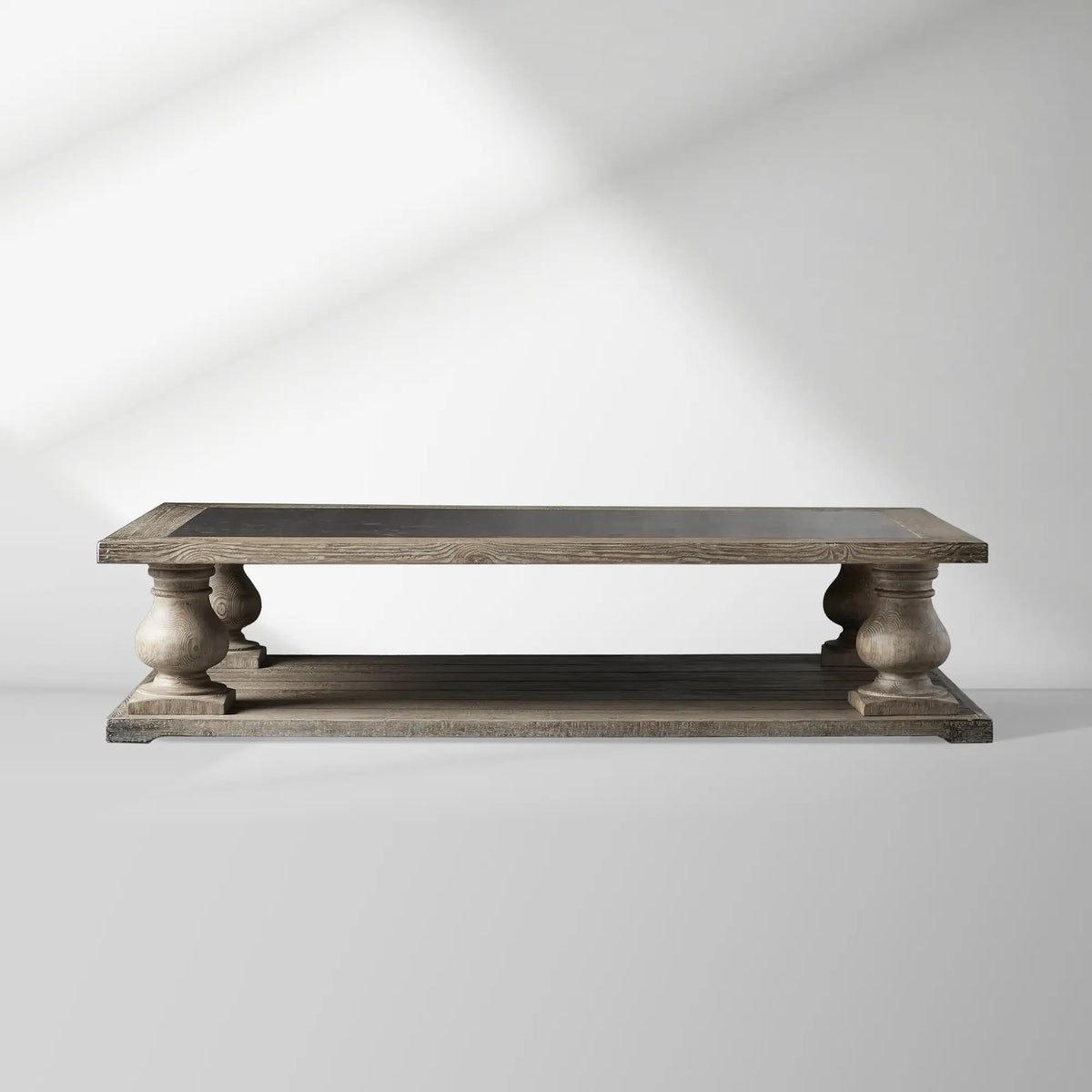 Hudson Pine Coffee Table Bluestone Inlay Cocktail Table Wood Living Room Retro Center Tea Table