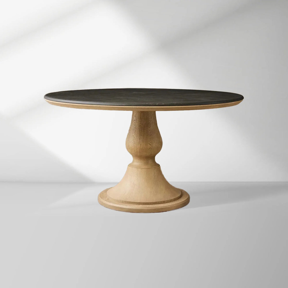 Amelia Marble Top Dining Table with Wood Curved Base Natural Stone Dining Table
