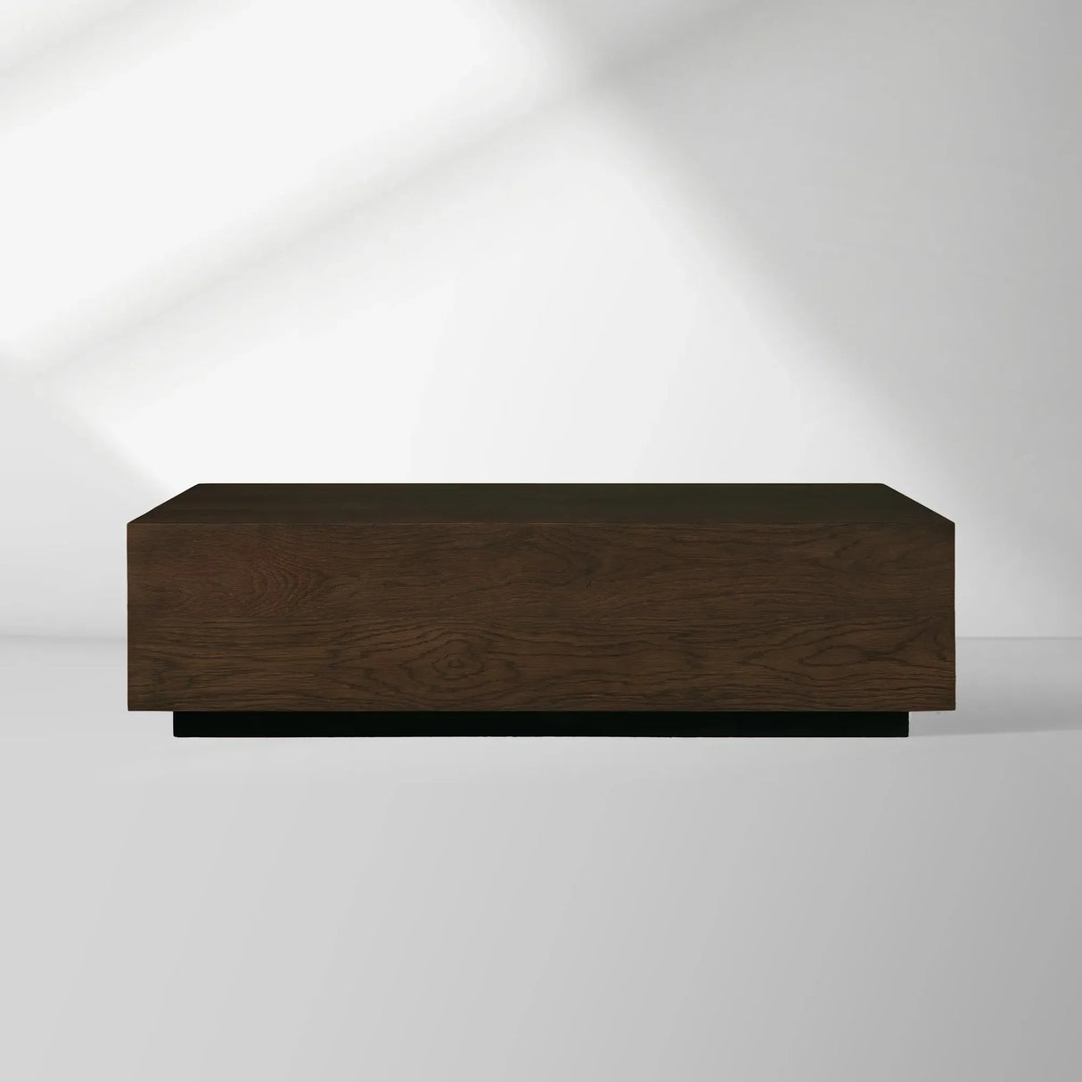 Sullivan Rectangular Oak Coffee Table Black Plinth Base Cocktail Table Wood Living Room Center Tea Table