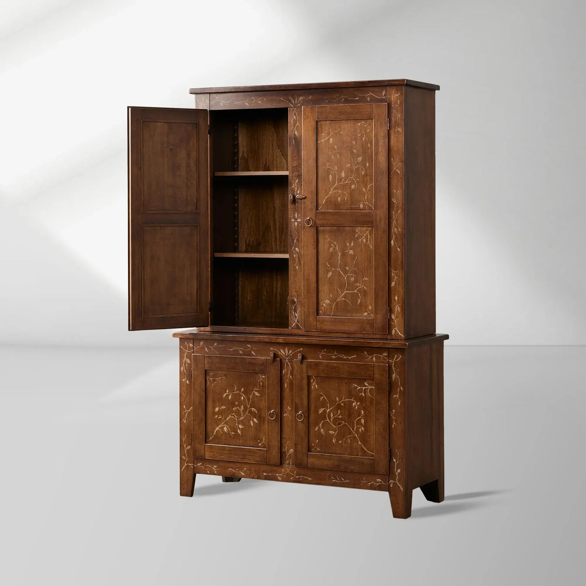 Stefania Poplar Wood Kitchen Cabinet Canaletto Sideboard Buffet Floral Motif Living Room Entryways Tall Cabinet