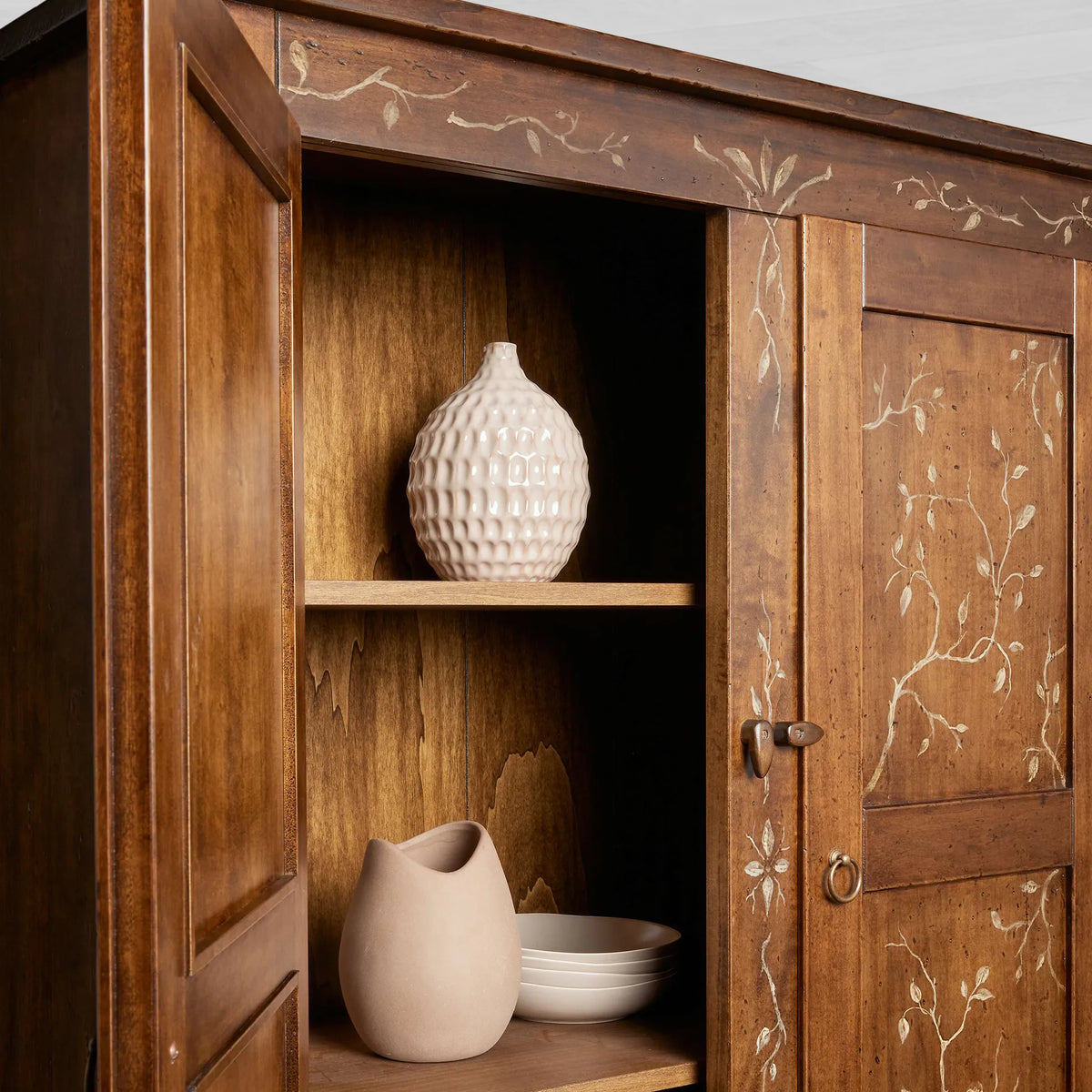 Stefania Poplar Wood Kitchen Cabinet Canaletto Sideboard Buffet Floral Motif Living Room Entryways Tall Cabinet