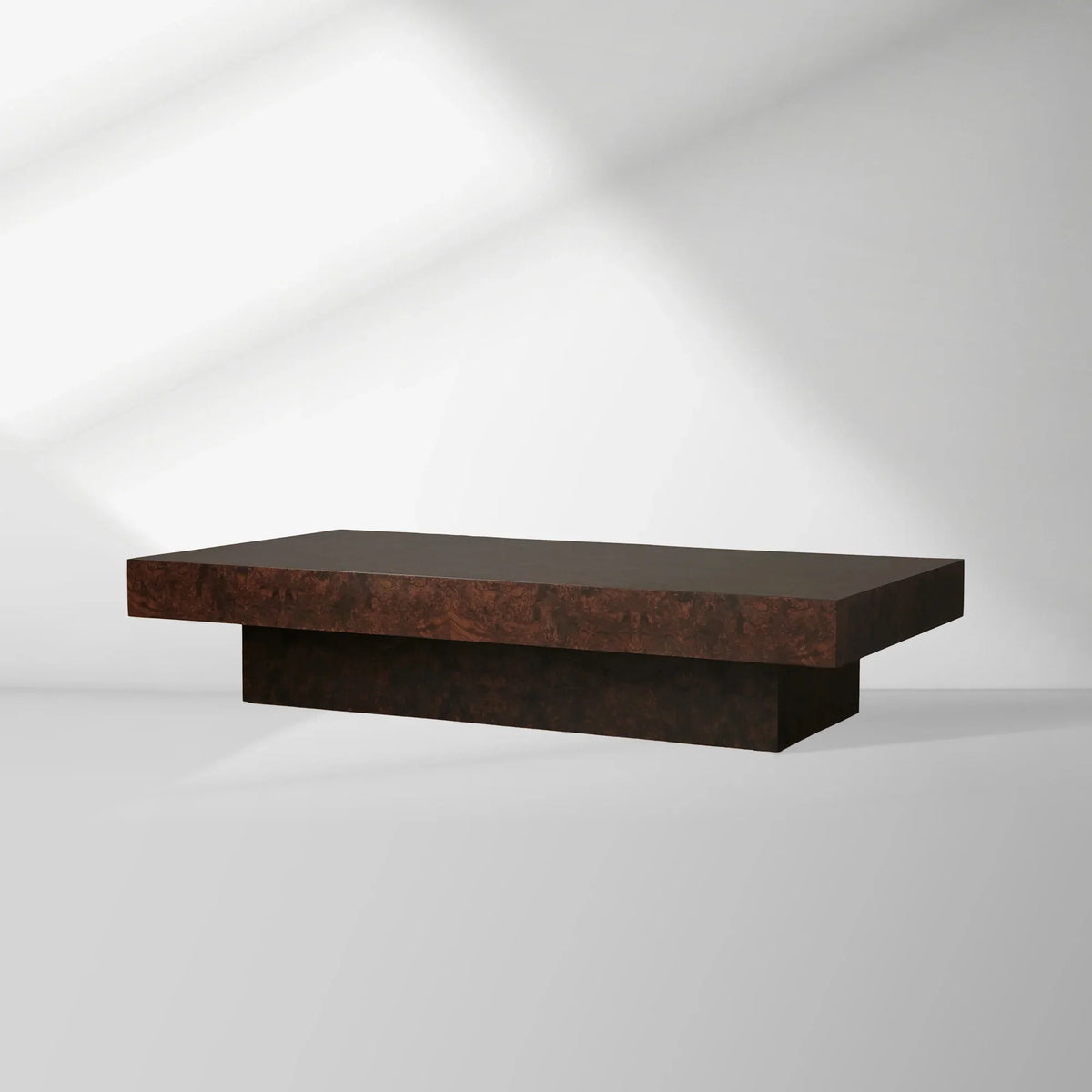 Cinzia Rectangle Burl Coffee Table Plinth-style Base Cocktail Table Wood Sofa Center Tea Table