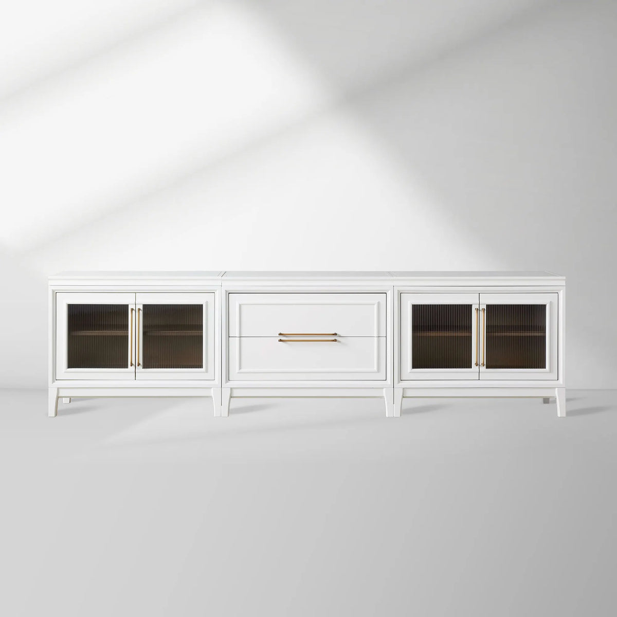 Rowan Drawers TV Stand Sideboard with Glass Doors Wood Entryways Cabinet Media Console