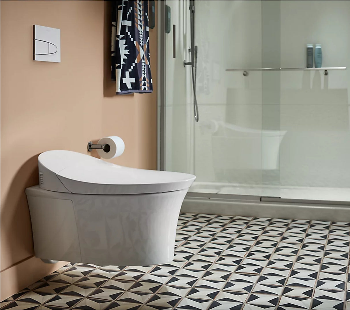 One-piece elongated smart toilet, dual-flush