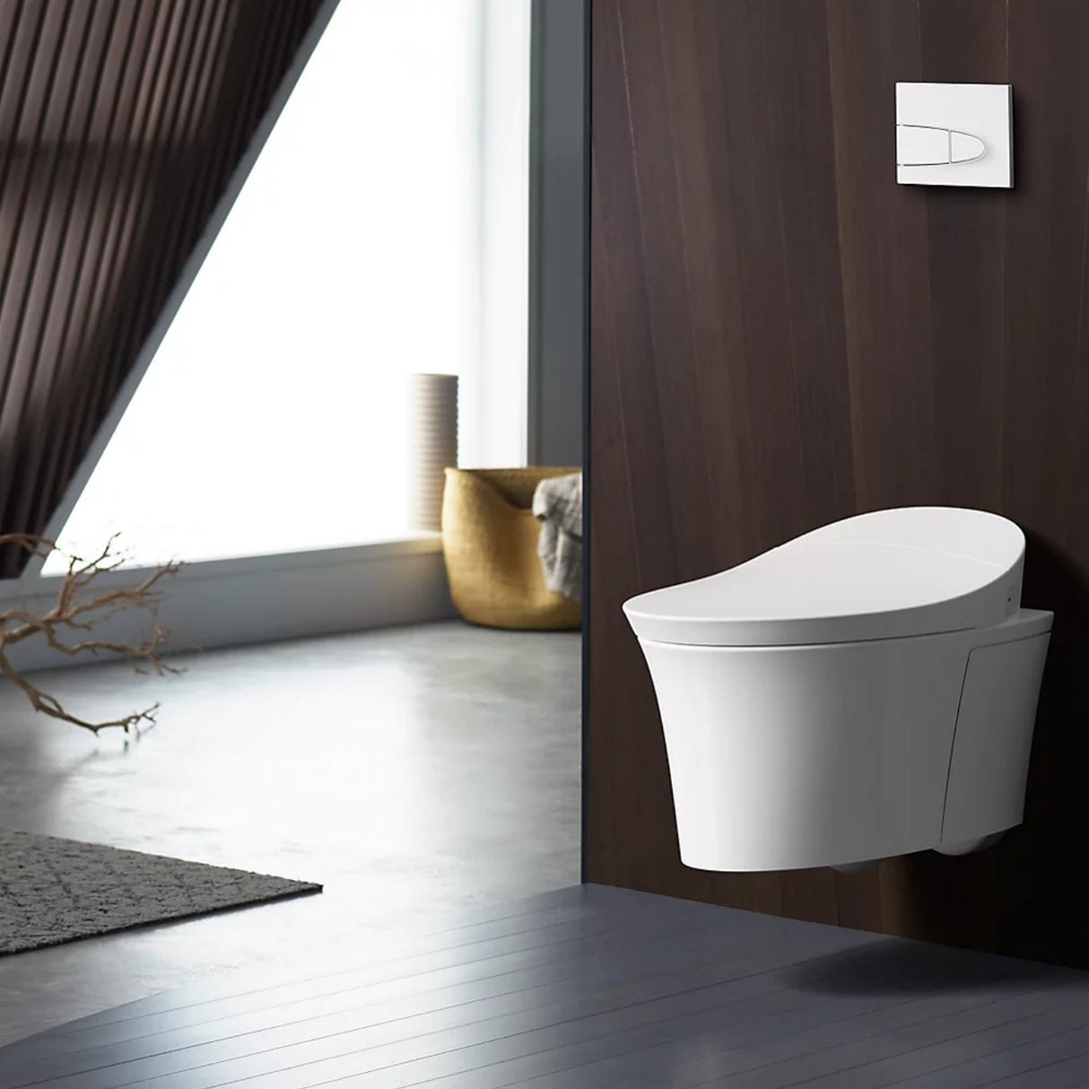 One-piece elongated smart toilet, dual-flush