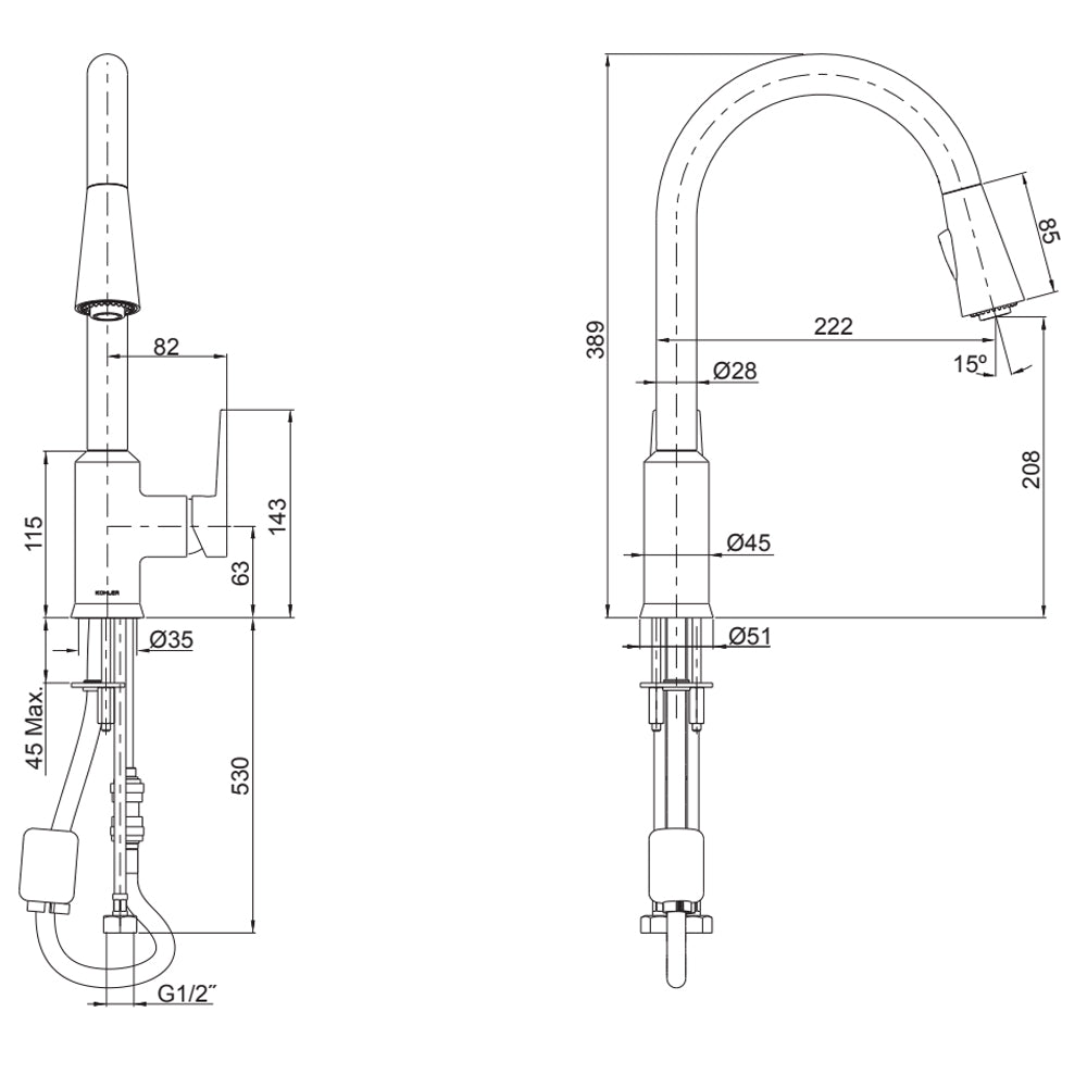 Taut Pull Out Spray Kitchen Mixer Matte Black 21367T-4E-BL