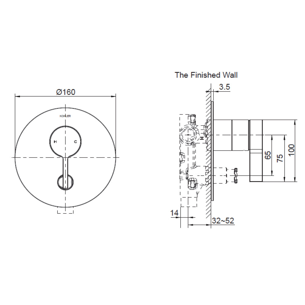 Components Shower/Bath Mixer with Diverter Thin Trim - Industrial Handle (excluding valve) Brushed Nickel