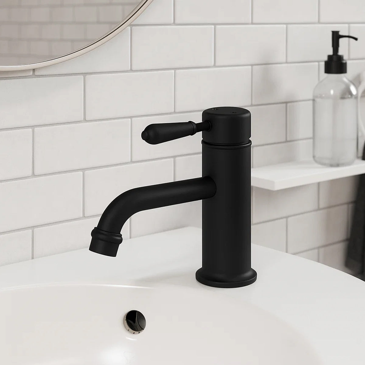 York Straight Basin Mixer With Metal Lever Matte Black