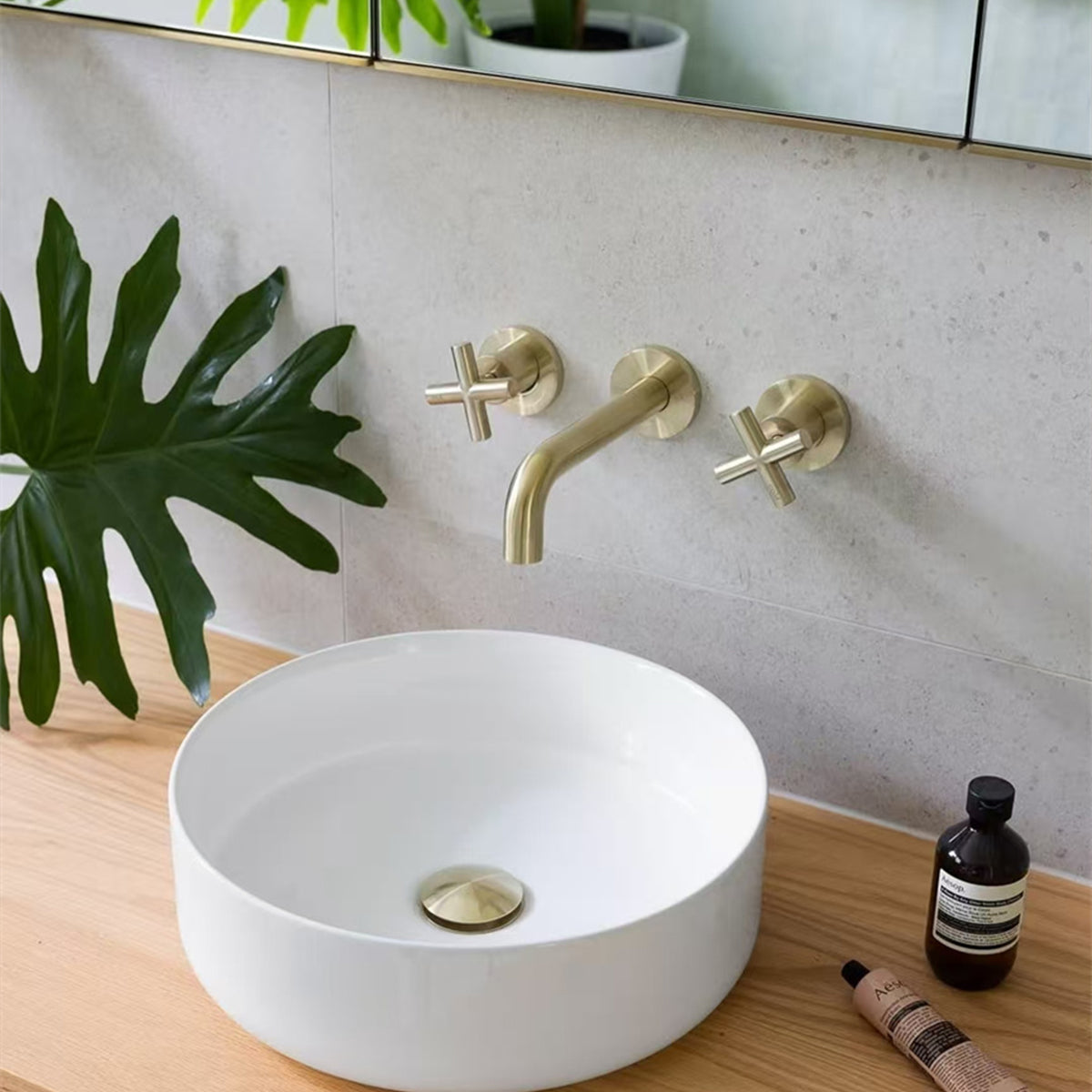 X Plus Wall Basin Set 215mm Brushed Gold