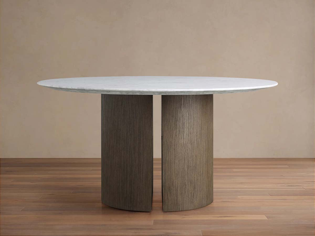 Saint Germain Round Marble Top Dining Table With Wood Dauphine Base