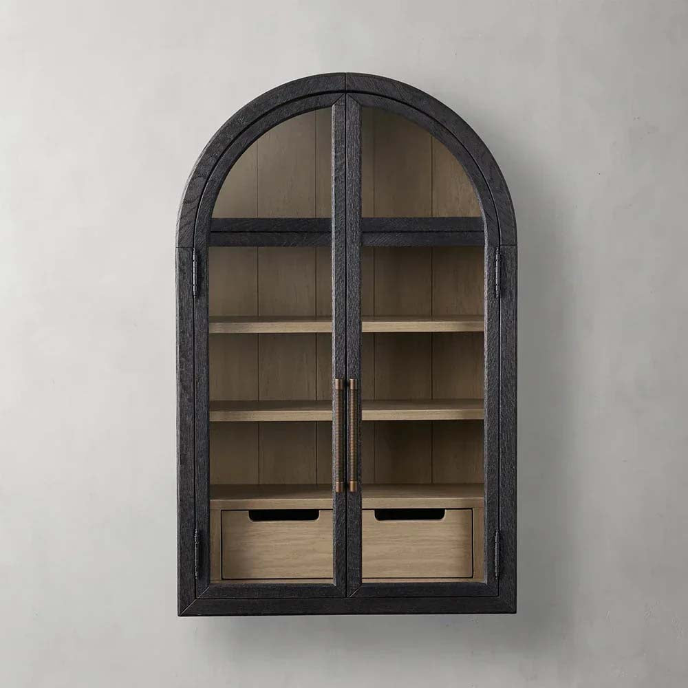 Hattie Medi Century Style Wall Mounted Storage Cabinet Wood Arched Drawers Cabinet