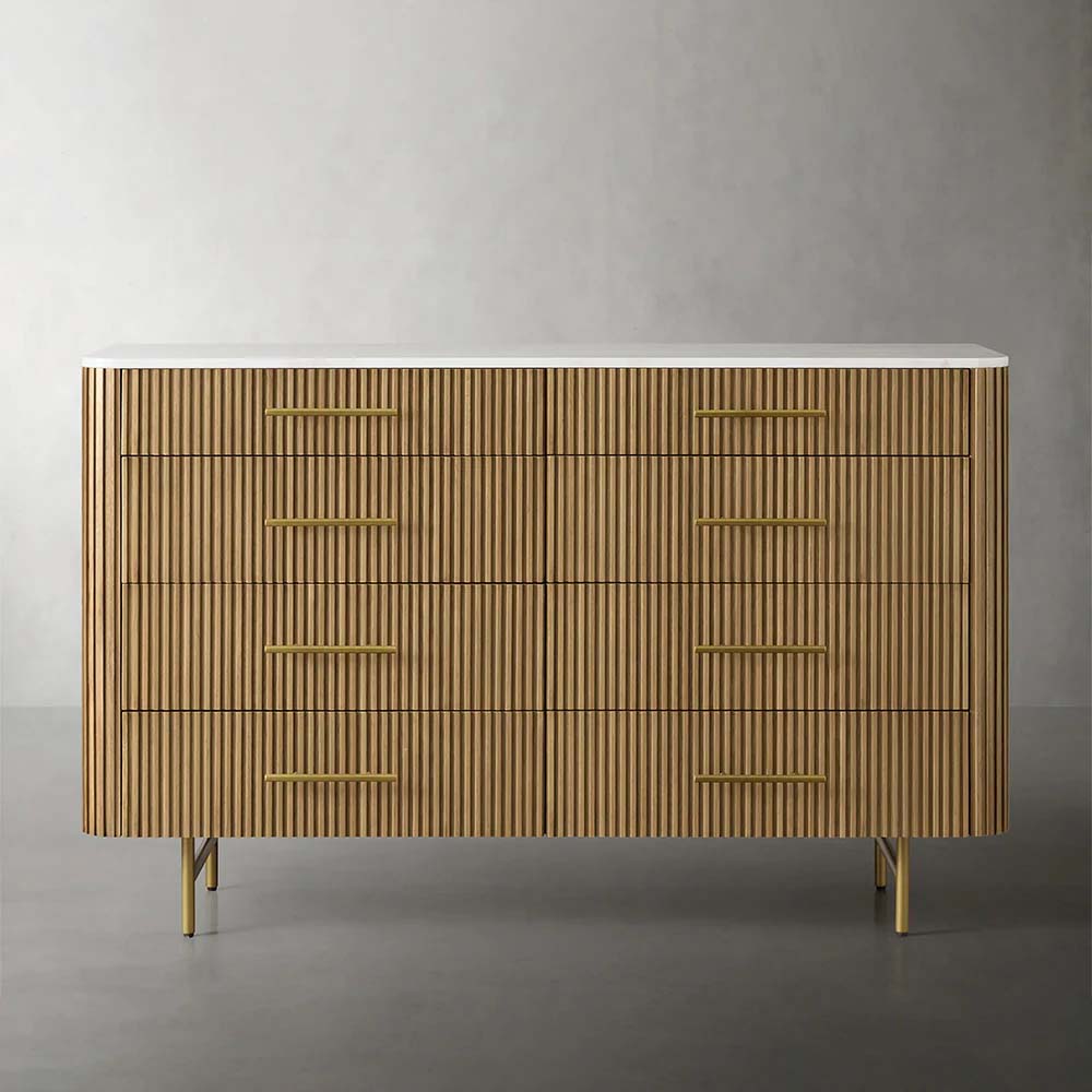 Finnley Wood Eight-Drawer Dresser with Marble or Bluestone Top Rural Chest Of 8 Drawers Cabinet