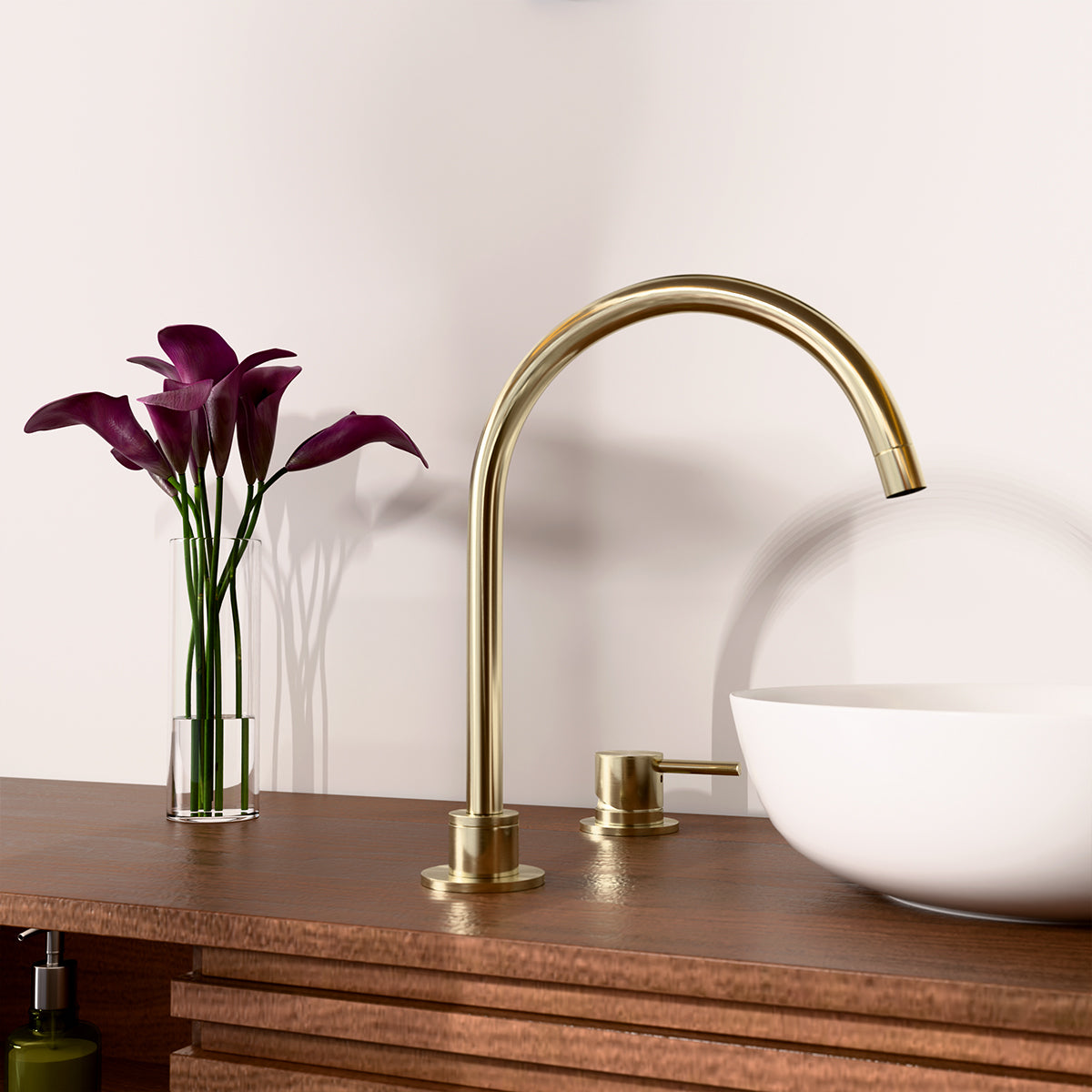 Mecca Hob Basin Mixer Round Swivel Spout Brushed Gold