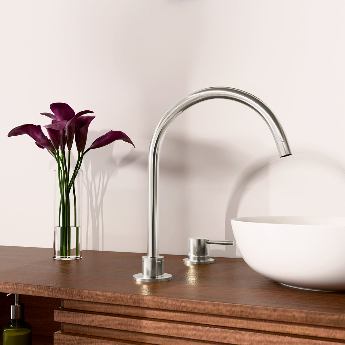 Mecca Hob Basin Mixer Round Swivel Spout Brushed Nickel