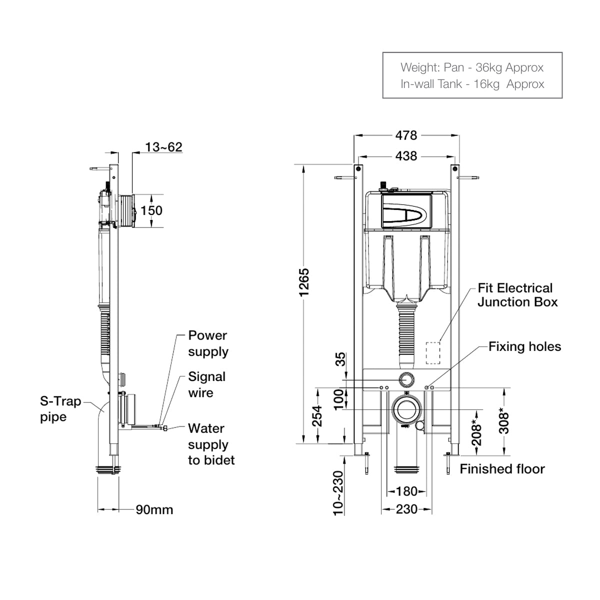 One-piece elongated smart toilet, dual-flush