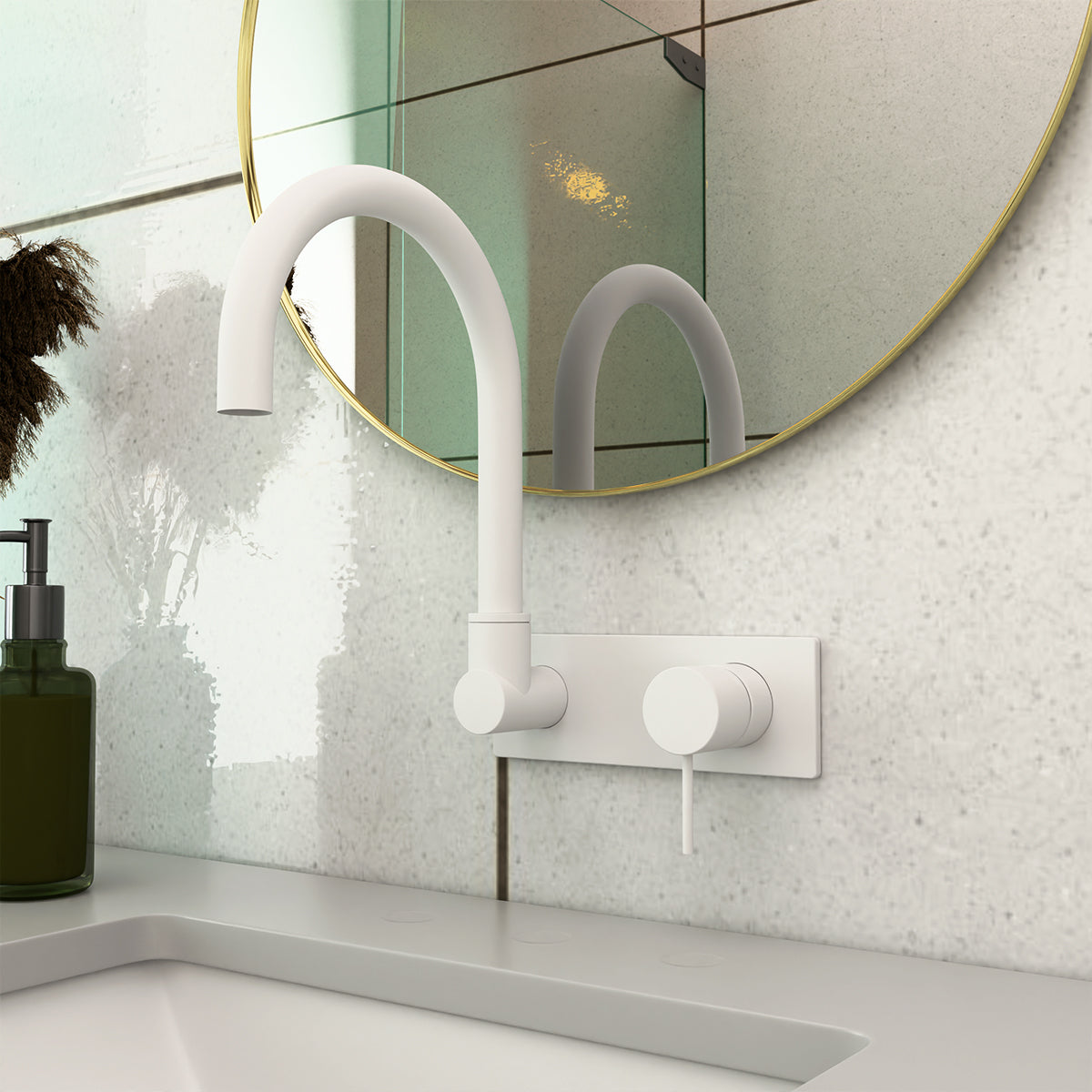 Mecca Wall Basin/Bath Mixer Swivel Spout Matte White