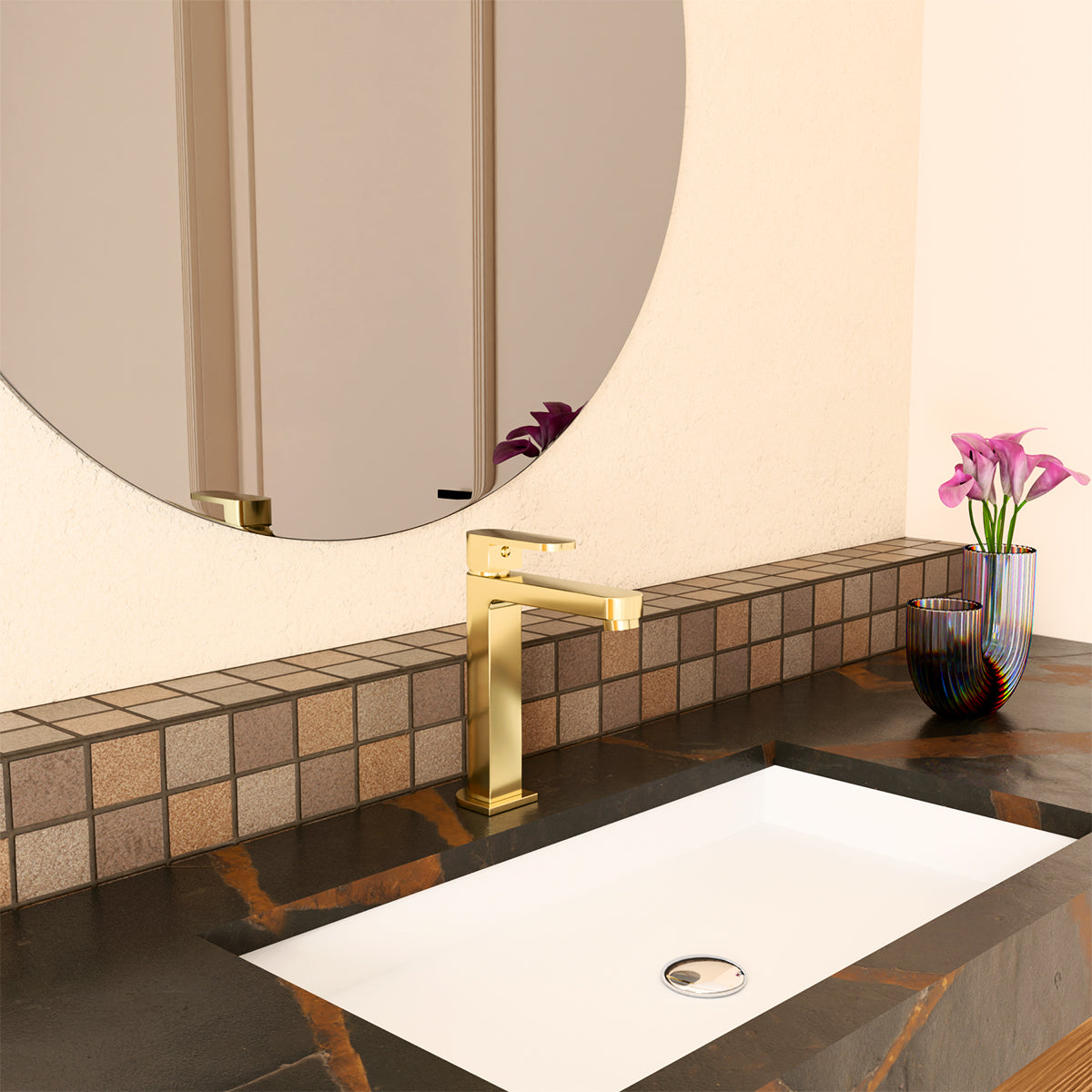 Ecco Tall Basin Mixer Brushed Gold