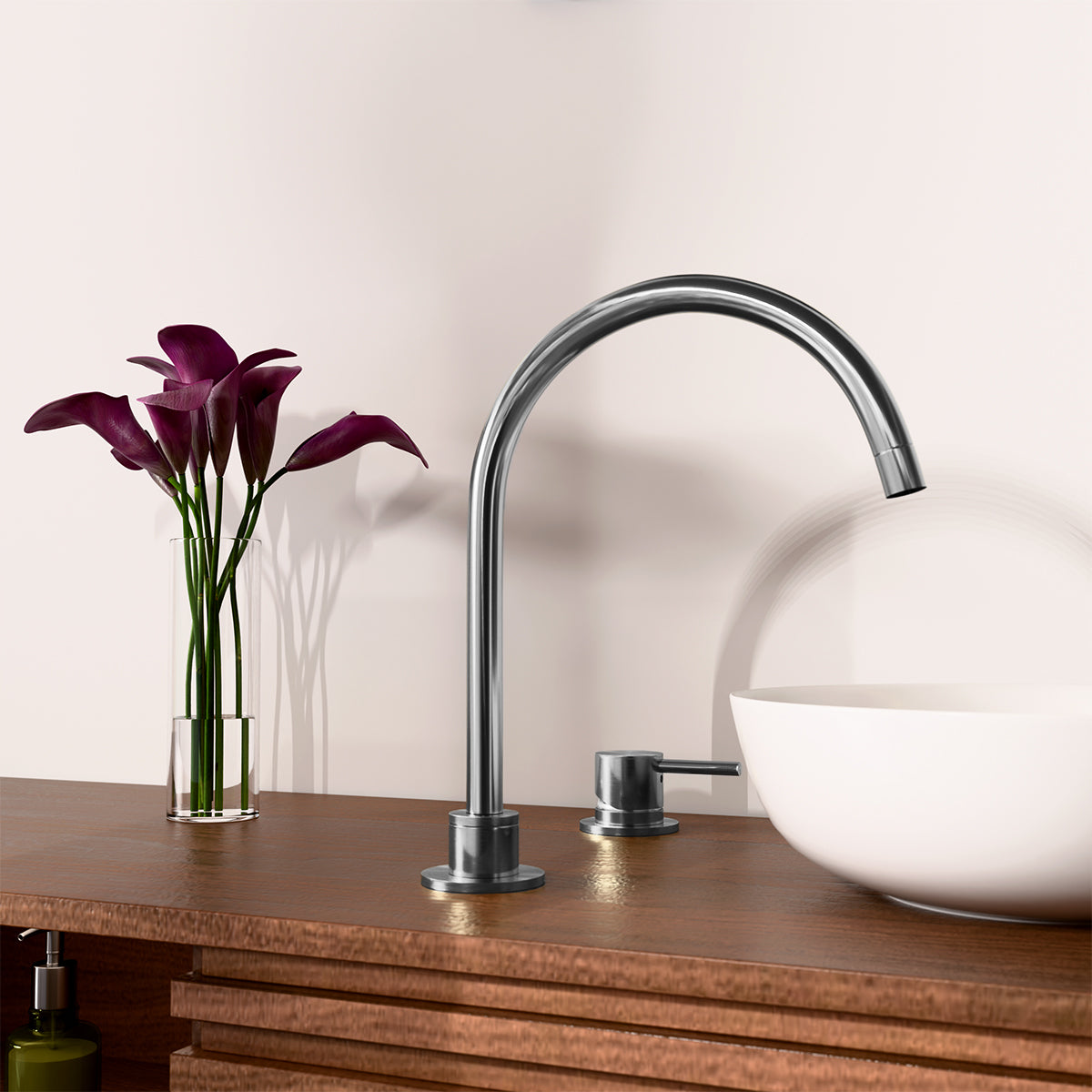 Mecca Hob Basin Mixer Round Swivel Spout Gun Metal