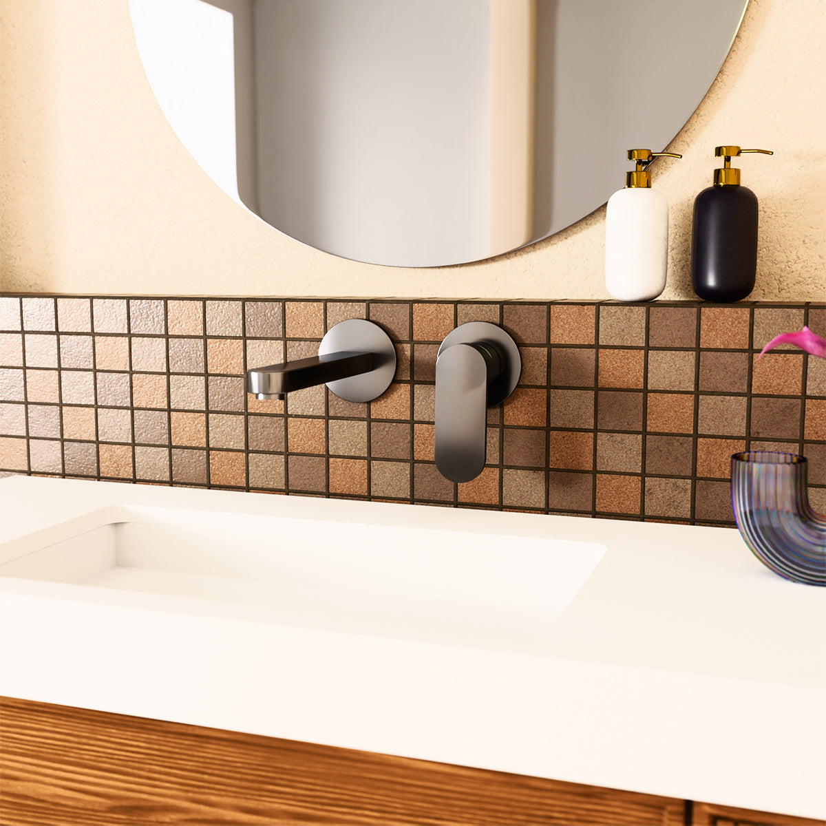 Ecco Wall Basin/Bath Mixer Separate Back Plate Matte Black