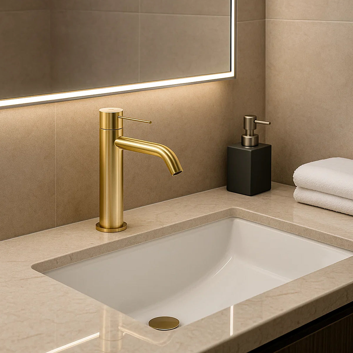 Mecca Tall Basin Mixer Brushed Gold