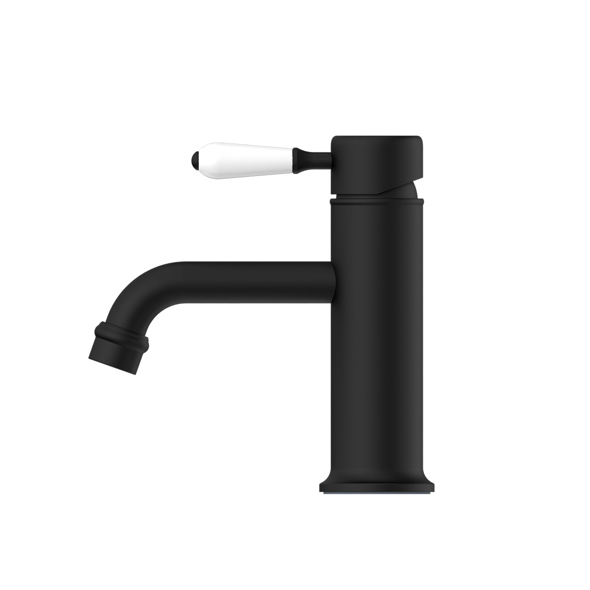 York Straight Basin Mixer With White Porcelain Lever Matte Black