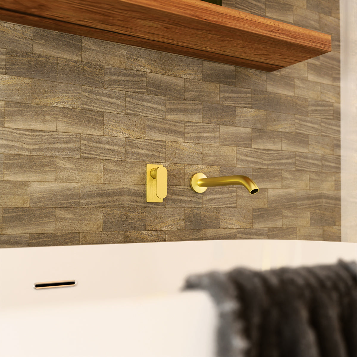 Ecco Wall Basin/Bath Mixer Separate Back Plate Brushed Gold