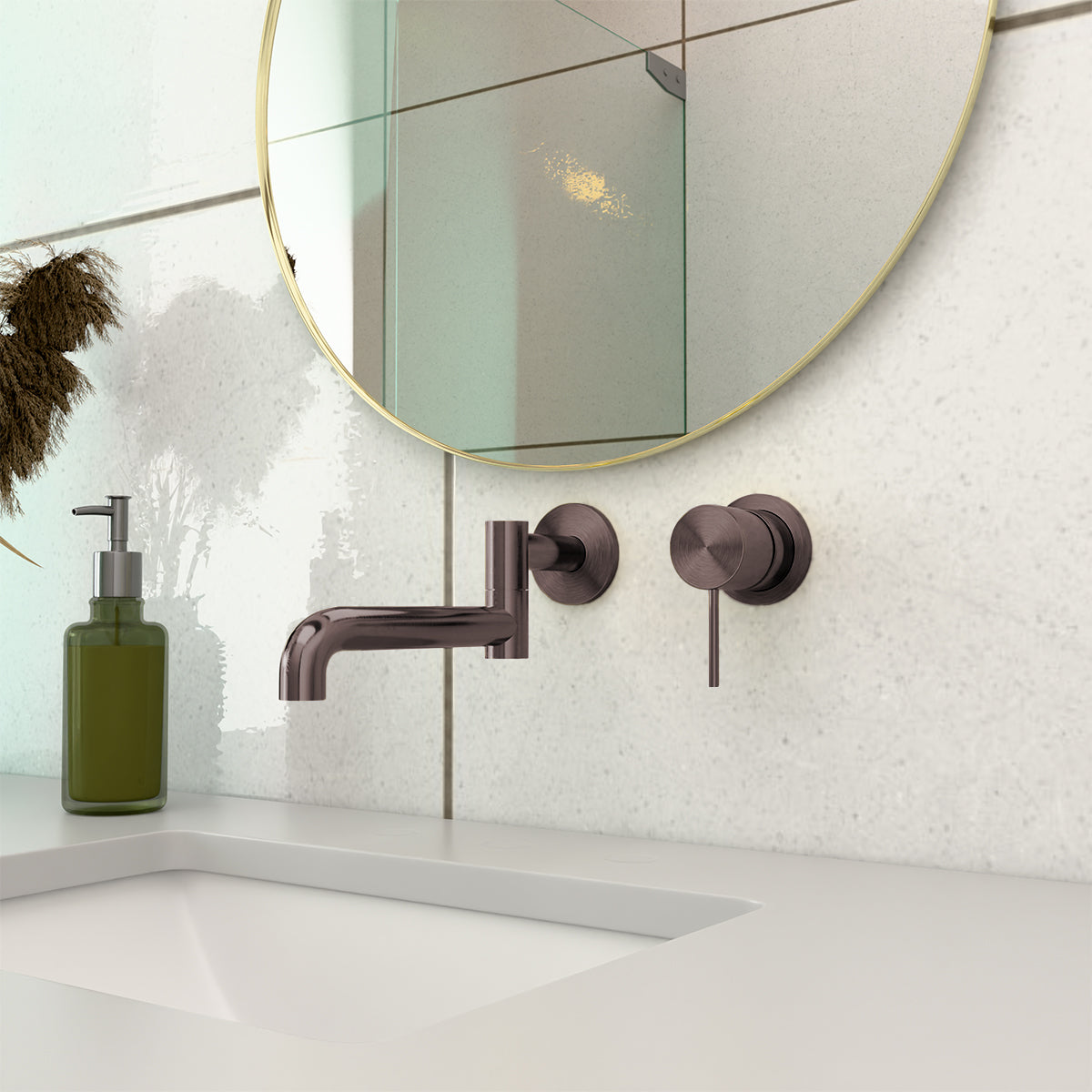 Mecca Wall Basin/Bath Mixer Swivel Spout 225mm Brushed Bronze