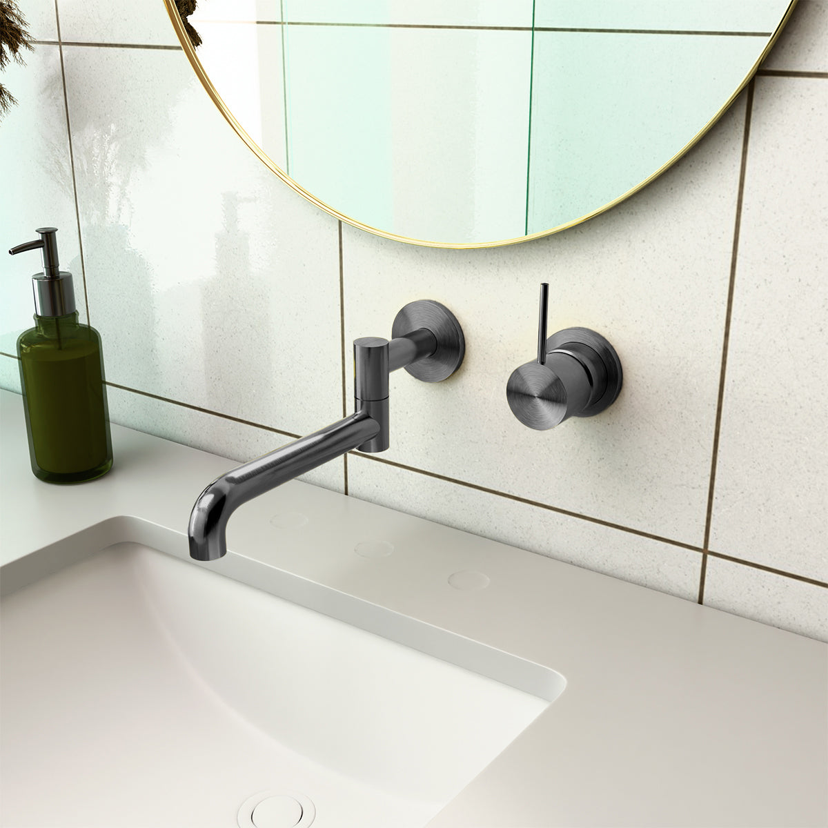 Mecca Shower Mixer Handle Up 80mm Plate Gun Metal