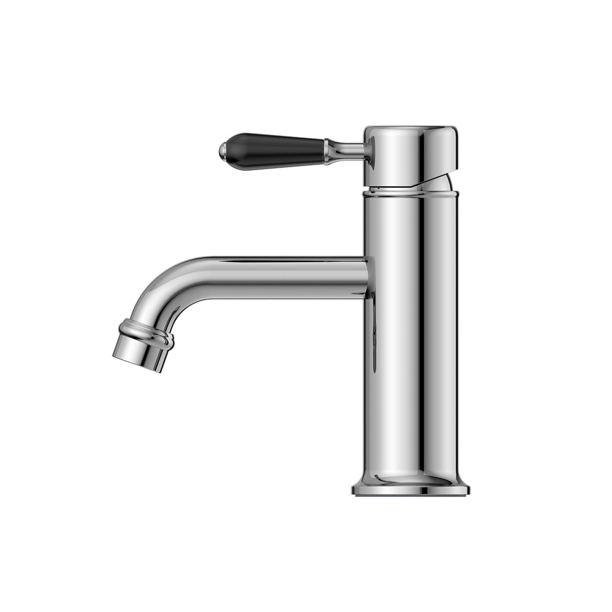 York Straight Basin Mixer With Black Porcelain Lever Chrome