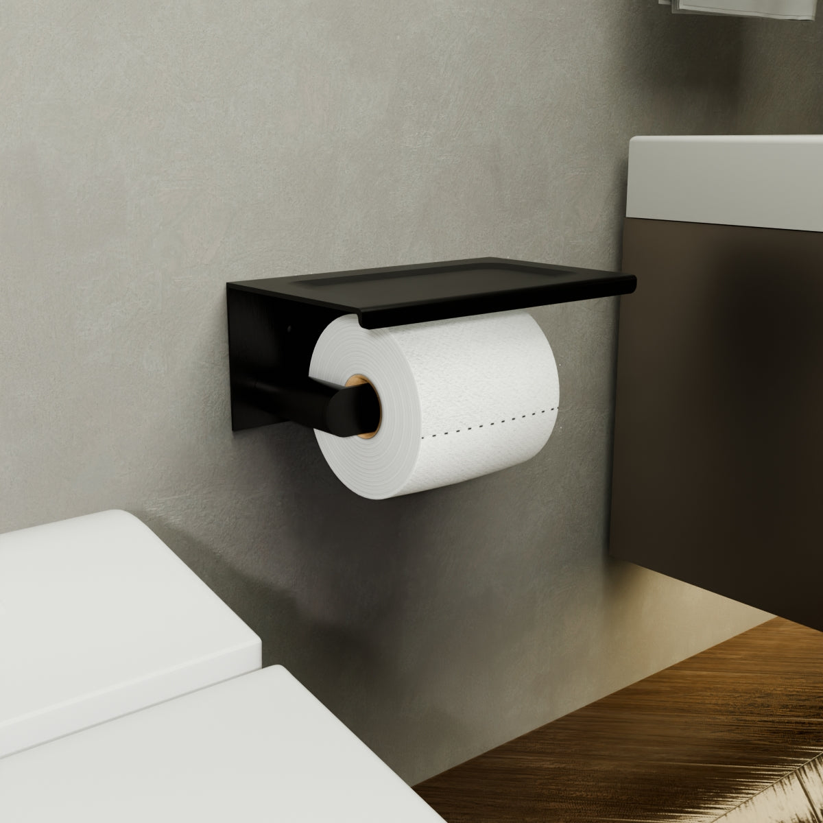 Bianca Toilet Roll Holder With Phone Holder Matte Black