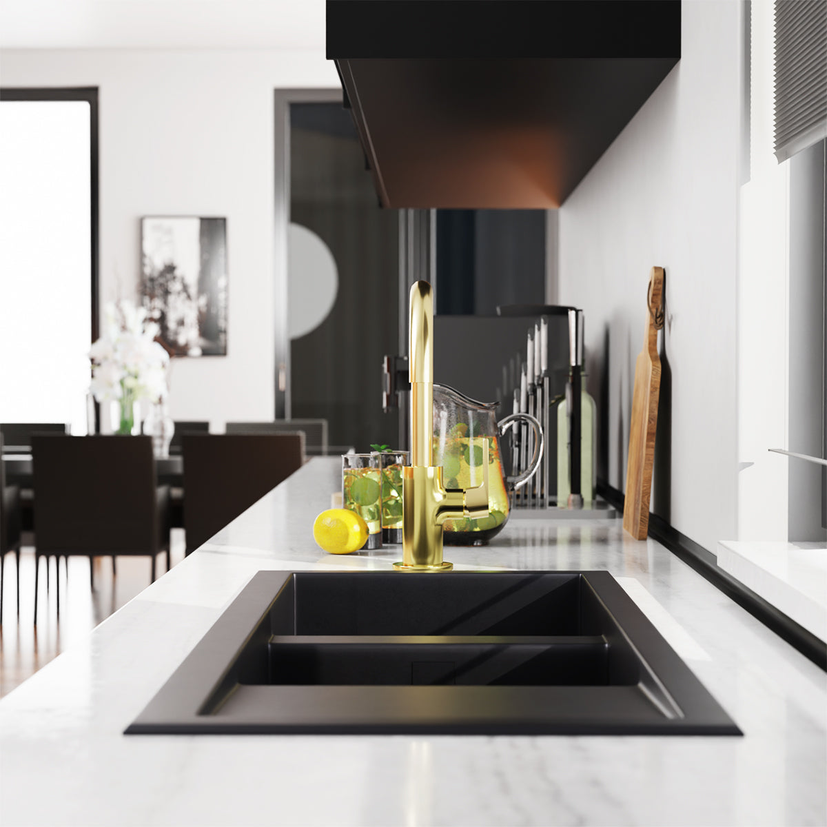 Bianca Kitchen Mixer Gooseneck Spout Brushed Gold