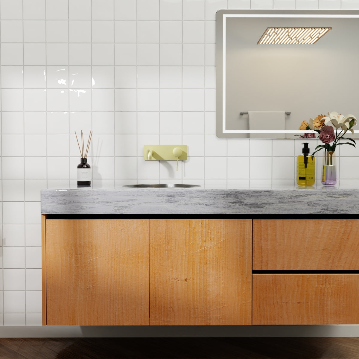 Opal Wall Basin/Bath Mixer 185mm Brushed Gold